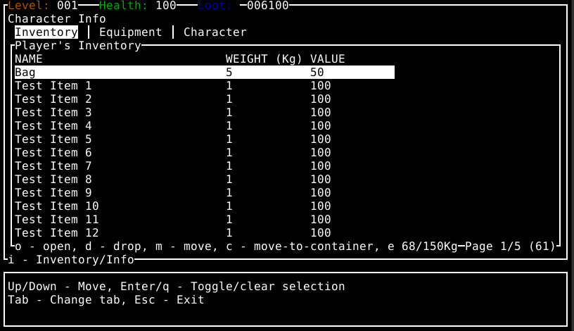 A screenshot of the old character info view