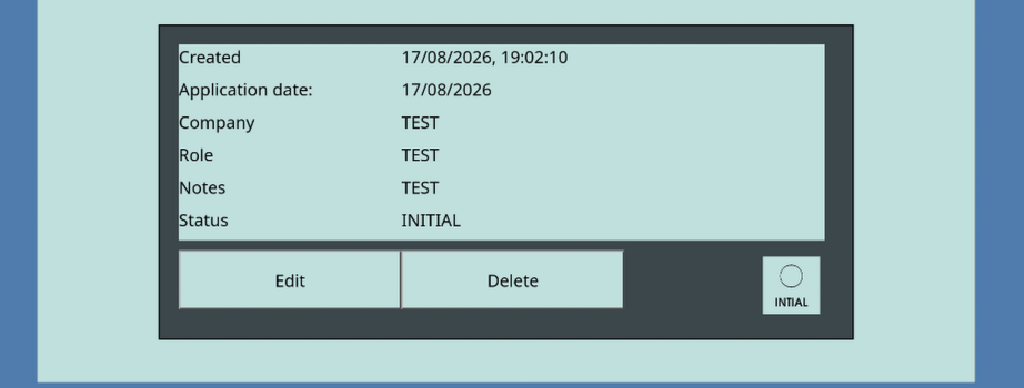 A screenshot showing an existing application in initial status displayed via a card