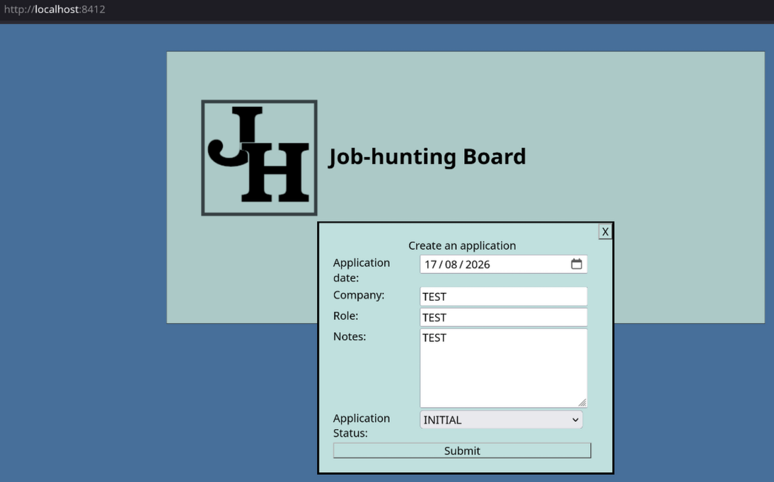 A screenshot showing the application form