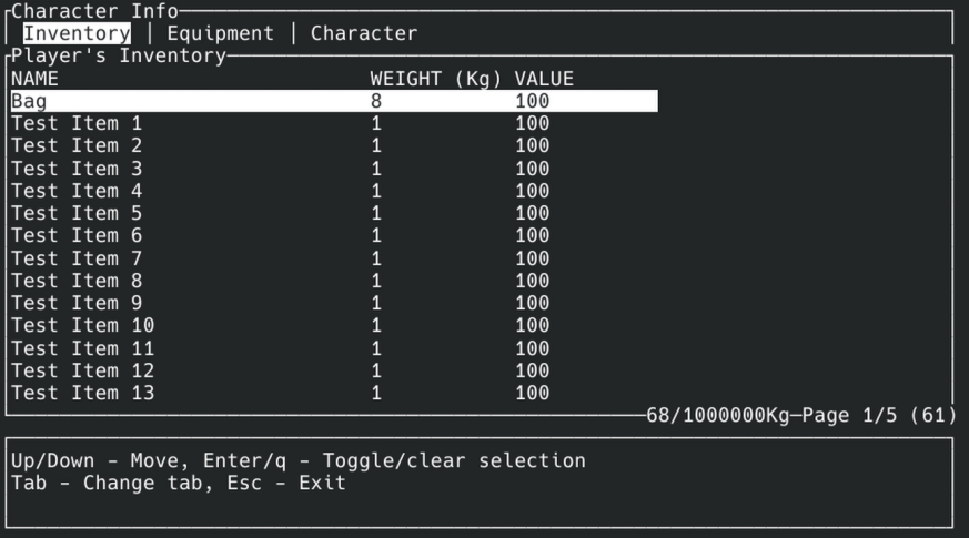 ARQ Gameplay, in the inventory view